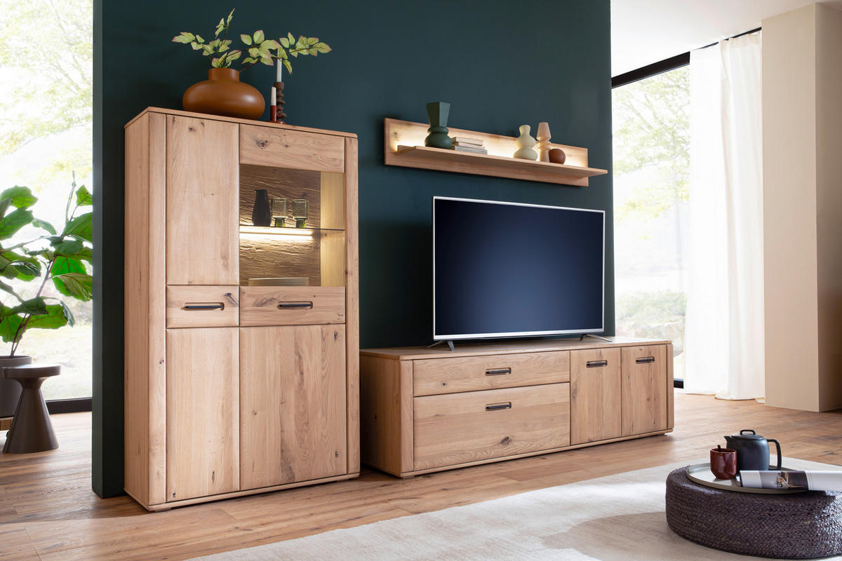 WOHNWAND 3-teilig  in Eichefarben 302/179/50 cm  - Eichefarben/Anthrazit, Konventionell, Glas/Holz (302/179/50cm) - Cantus