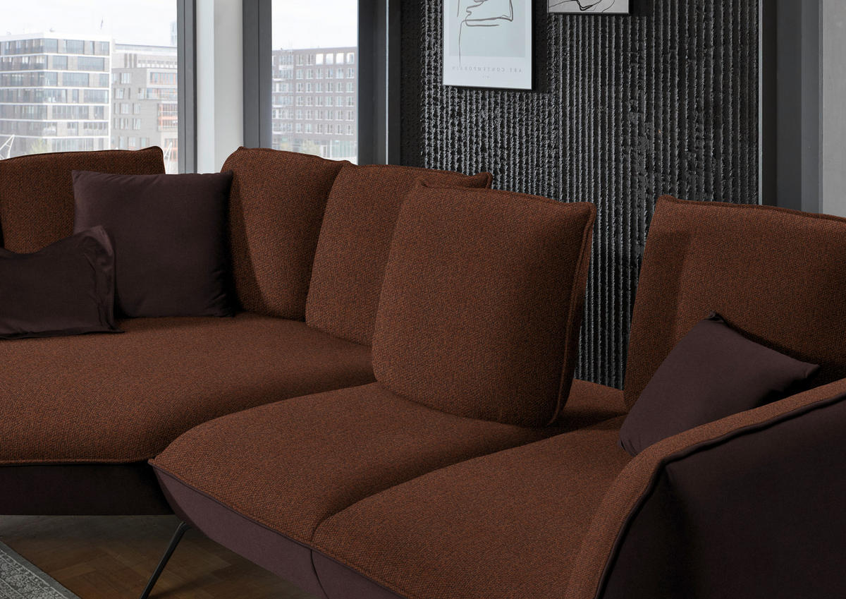 ECKSOFA in Flachgewebe Kupferfarben  - Schwarz/Kupferfarben, Design, Textil/Metall (169/320cm) - Moderano
