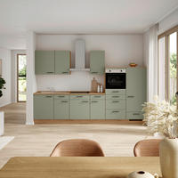 KÜCHENBLOCK Senso 330 cm  in Eichefarben, Olivgrün  - Eichefarben/Schwarz, MODERN, Holzwerkstoff/Metall (330cm) - Nobilia