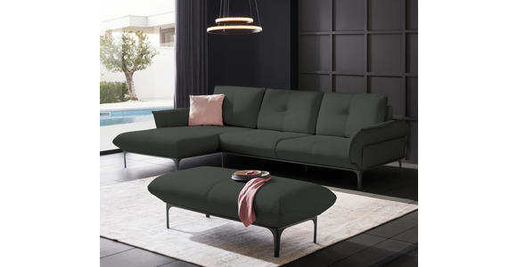 ECKSOFA in Echtleder Anthrazit  - Anthrazit/Schwarz, Design, Leder/Metall (182/325cm) - Valnatura