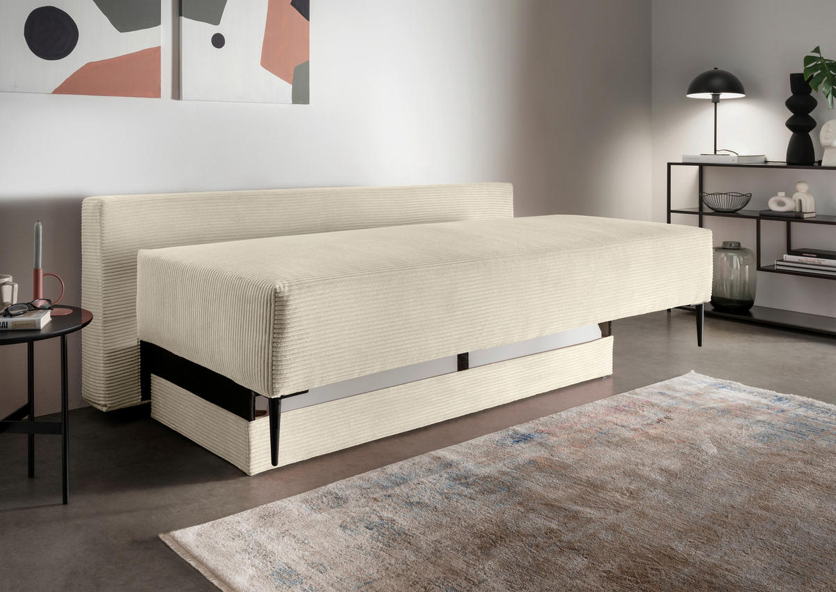 SCHLAFSOFA in Cord Beige  - Beige/Schwarz, Modern, Textil/Metall (198/90/100cm) - Livetastic