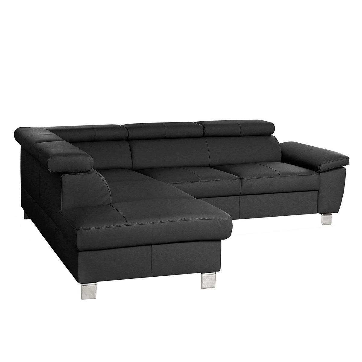 ECKSOFA Schwarz Echtleder  - Chromfarben/Schwarz, Design, Leder/Textil (208/248cm) - Livetastic