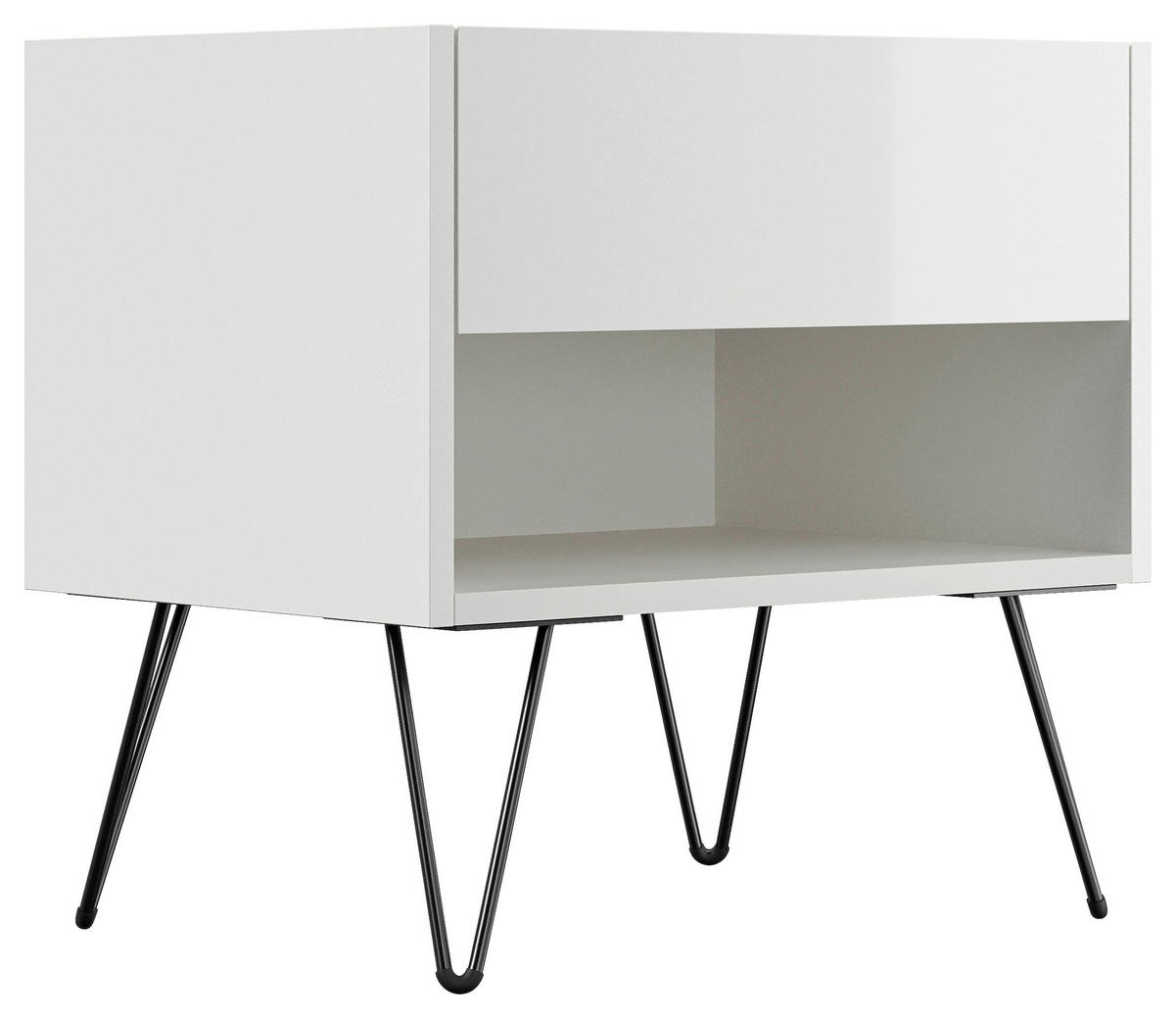 NACHTTISCH 51,2/50/35,6 cm  in Weiß Hochglanz  - Weiß Hochglanz/Schwarz, Basics, Holzwerkstoff/Metall (51,2/50/35,6cm) - MID.YOU