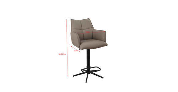 BARHOCKER Echtleder Grau, Schwarz Eisen Sitzfläche 360° drehbar - Schwarz/Grau, Design, Leder/Metall (54/96-121/56cm) - Novel