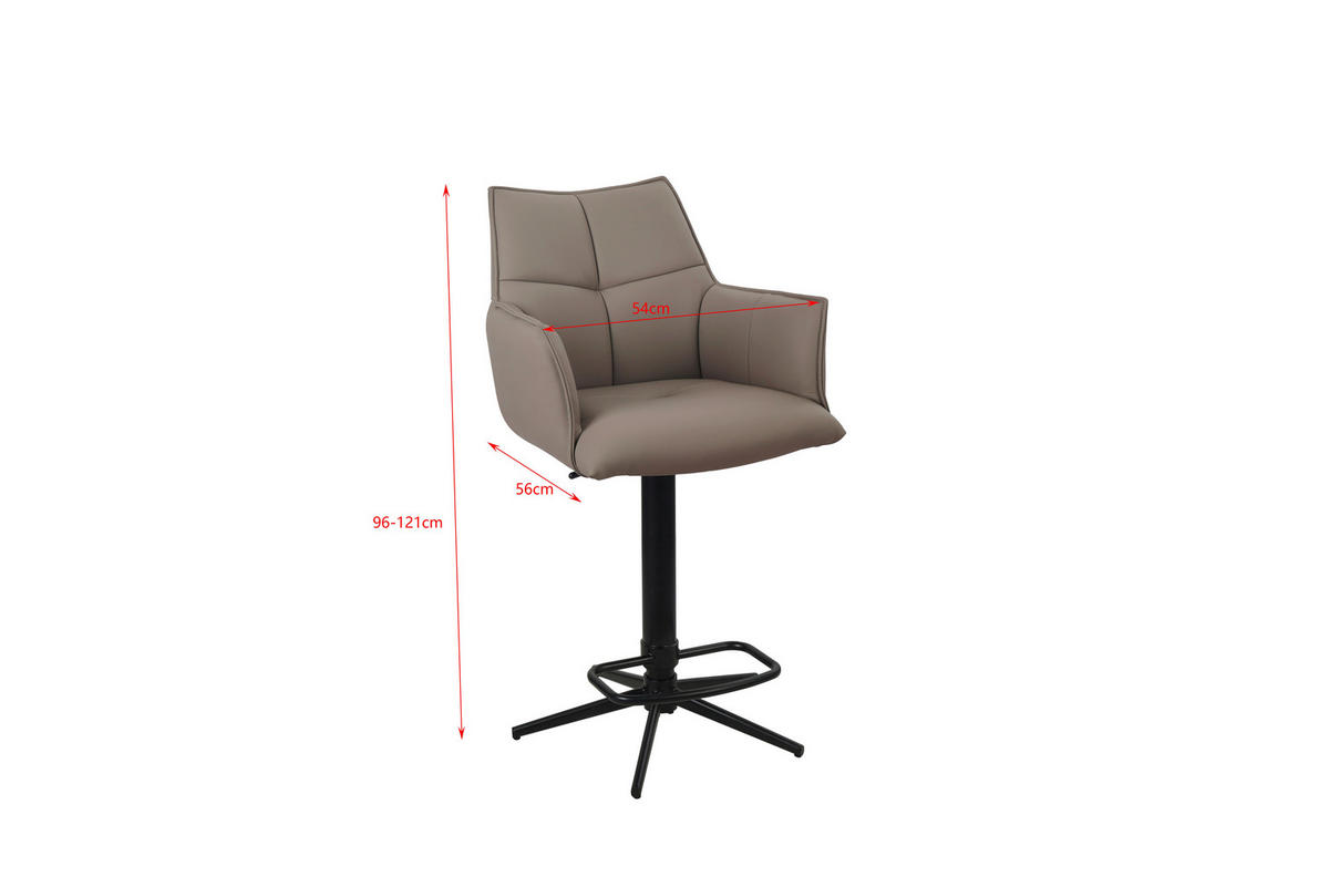 BARHOCKER Echtleder Schwarz, Taupe Eisen Sitzfläche 360° drehbar  - Taupe/Schwarz, Design, Leder/Metall (54/96-121/56cm) - Novel