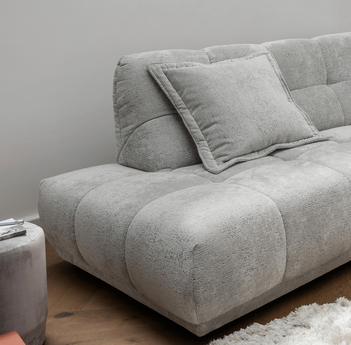ECKSOFA ITALIA in Chenille Silberfarben  203/254 cm  - Silberfarben/Schwarz, MODERN, Kunststoff/Textil (203/254cm) - Livetastic