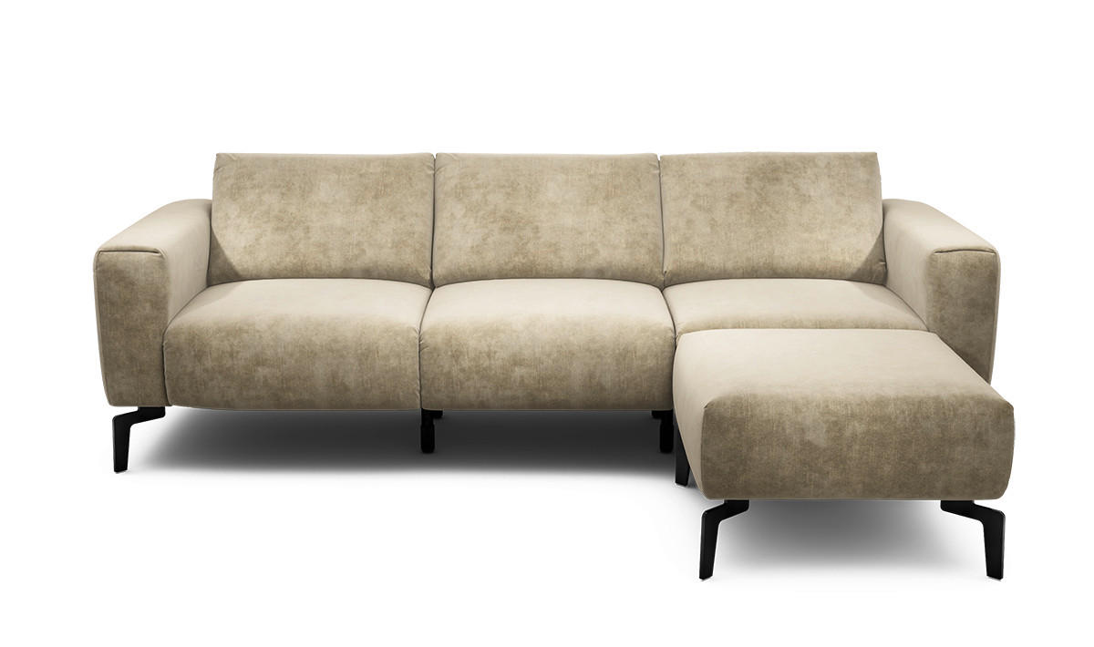 Dreisitzer inkl. Hocker Samt Naturfarben  - Schwarz/Naturfarben, Design, Textil/Metall (250/86/86-94cm) - SENSOO