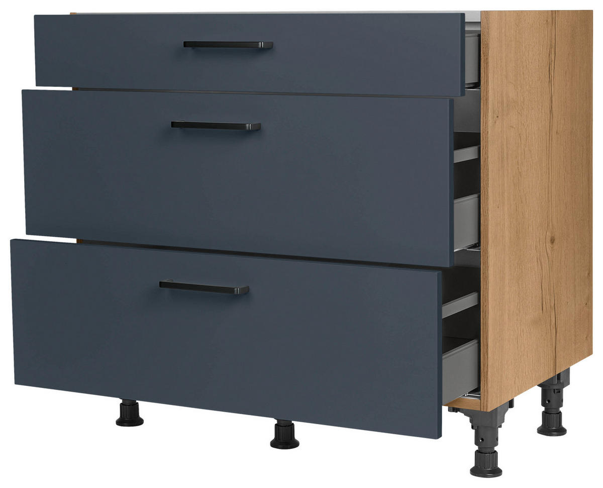 SCHUBKASTENUNTERSCHRANK 90/87/56 cm  in Blau, Eichefarben  - Blau/Eichefarben, MODERN, Holzwerkstoff/Metall (90/87/56cm) - Nobilia