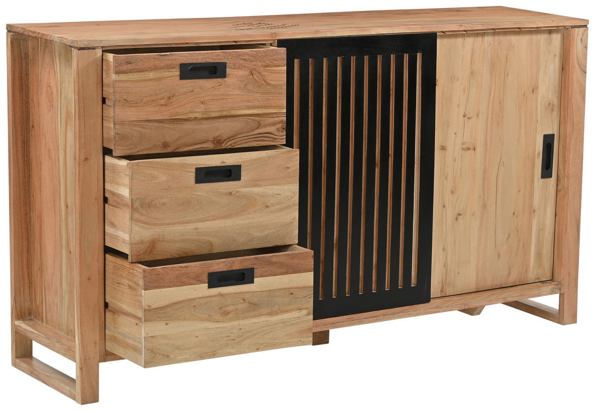 SIDEBOARD  in 160/90/40 cm  - Schwarz/Naturfarben, KONVENTIONELL, Holz/Metall (160/90/40cm) - Livetastic