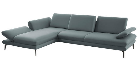 ECKSOFA in Echtleder Blaugrau 195/308 cm - Blaugrau/Schwarz, Design, Leder/Metall (195/308cm) - Dieter Knoll