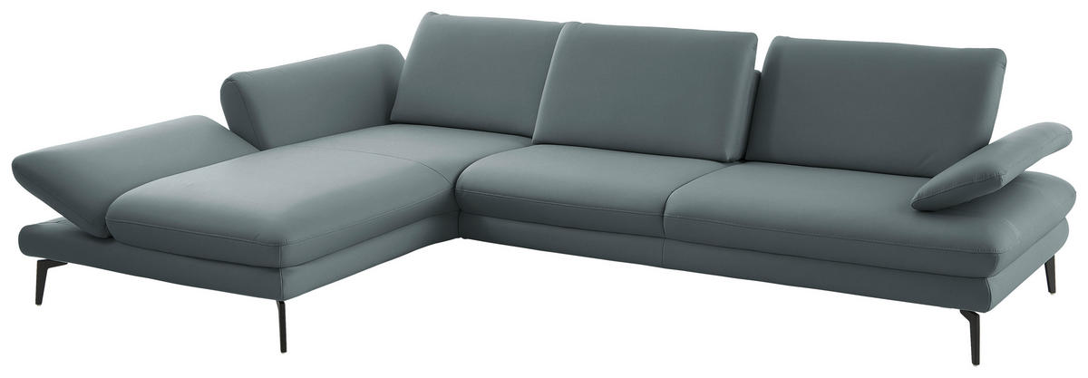 ECKSOFA in Echtleder Blaugrau  - Blaugrau/Schwarz, Design, Leder/Metall (195/308cm) - Dieter Knoll