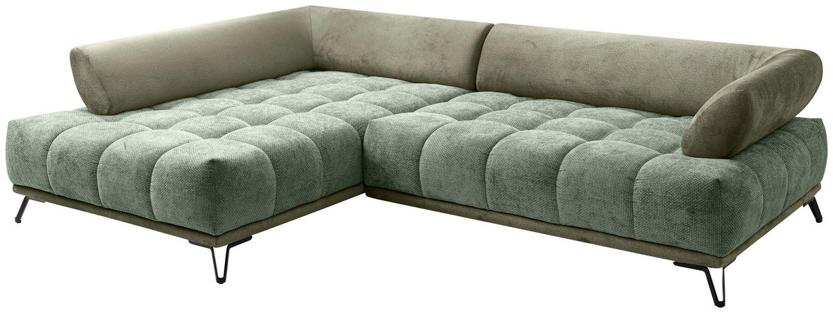 ECKSOFA Grün Chenille Zierkissen, Rückenkissen, Rücken echt  - Schwarz/Grün, MODERN, Textil/Metall (184/262cm) - MID.YOU