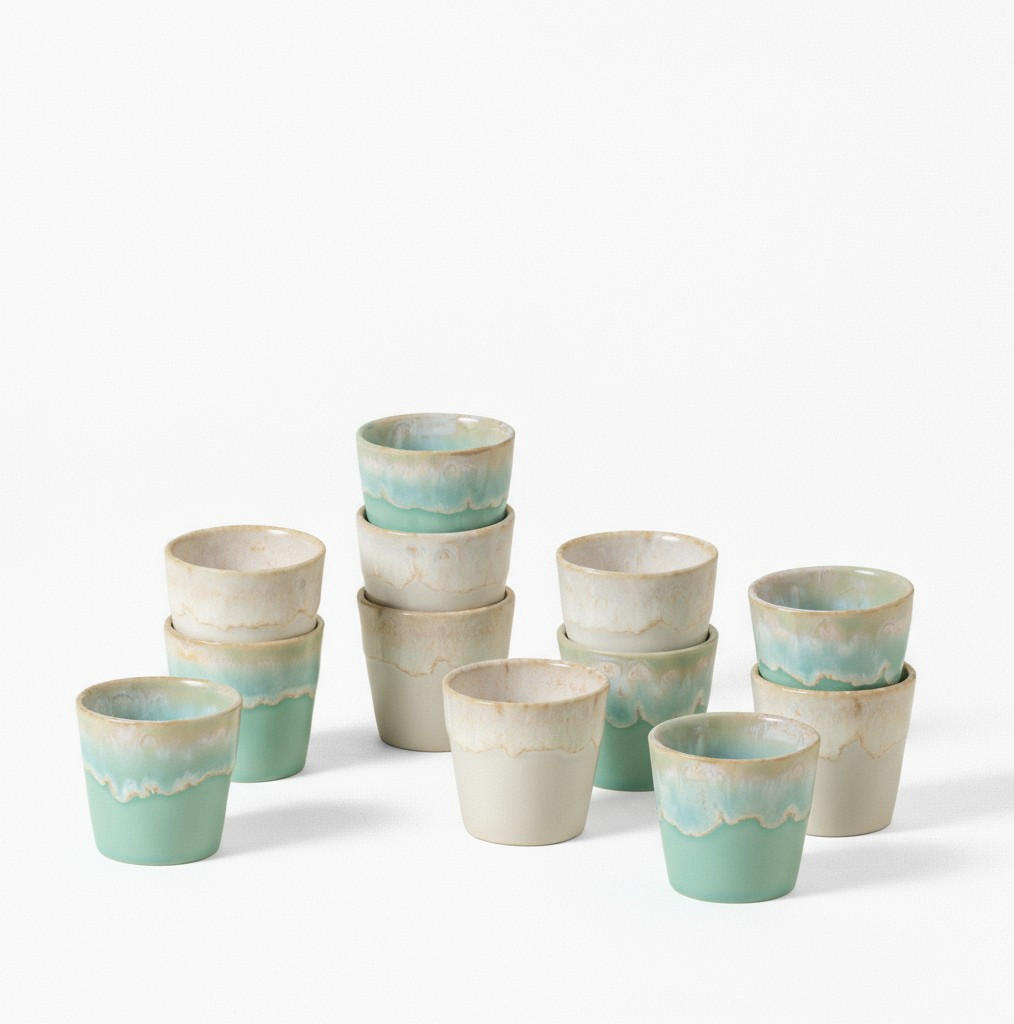 ESPRESSOTASSENSET 80ML GRESPRESSO 12-teilig  - Türkis/Weiß Hochglanz, Basics, Keramik - Costa Nova