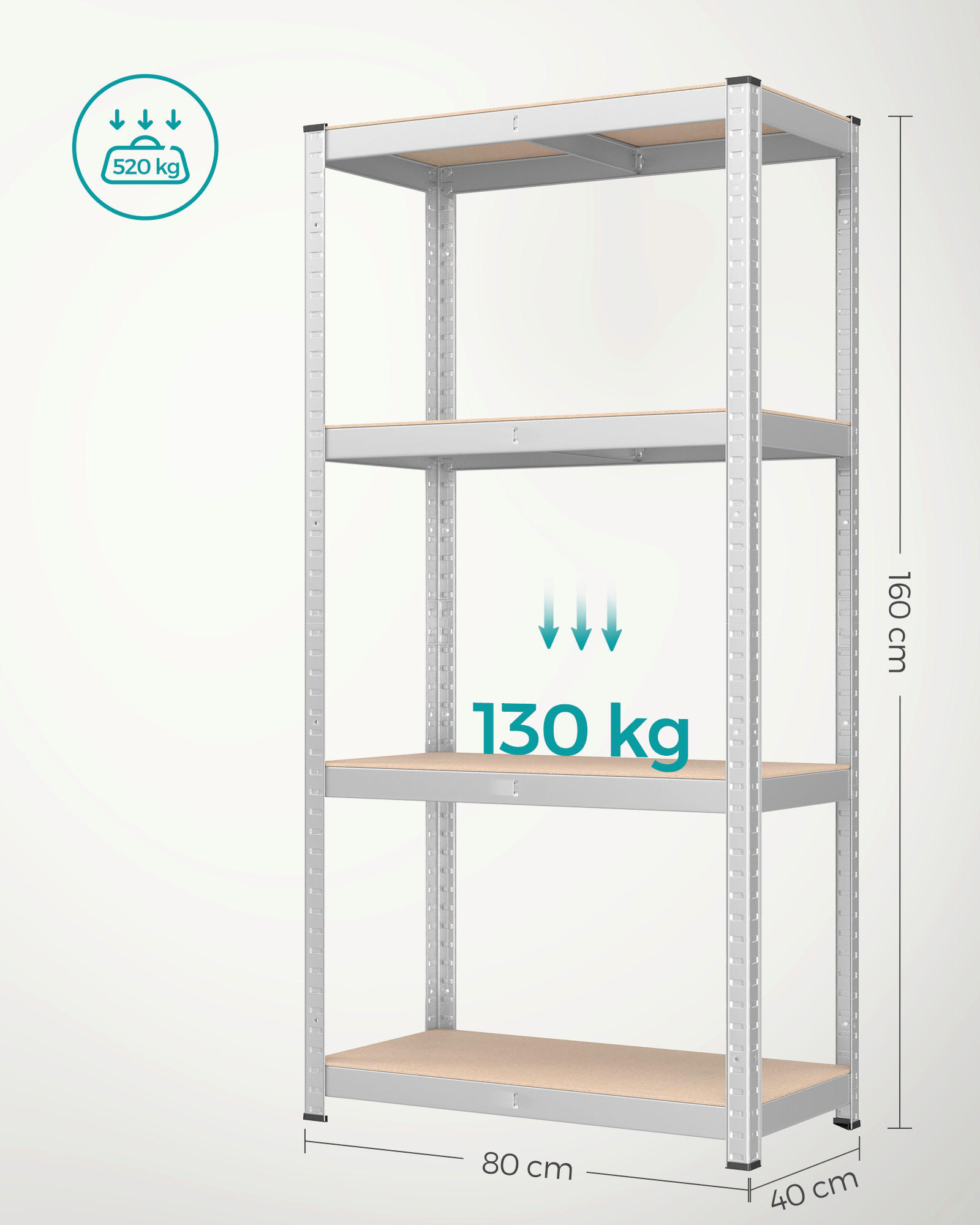 SCHWERLASTREGAL  - Silberfarben/Naturfarben, Basics, Holzwerkstoff/Metall (80/160/40cm)