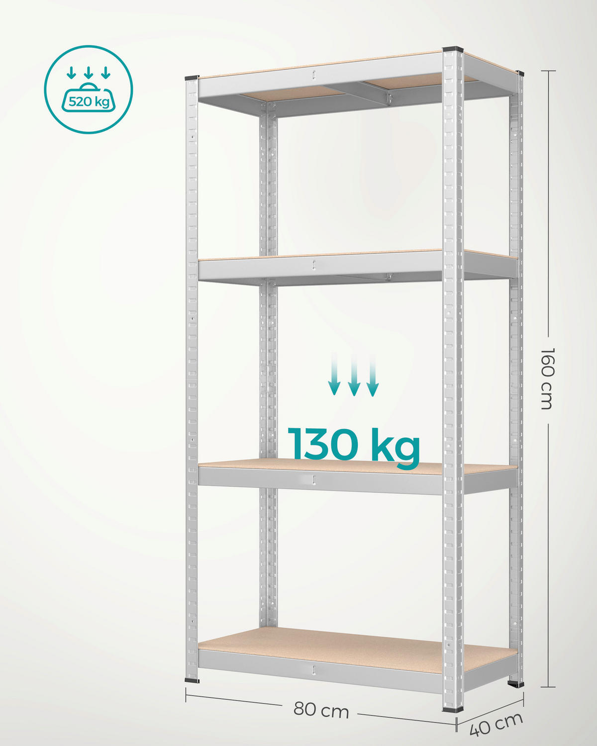 SCHWERLASTREGAL  - Silberfarben/Naturfarben, Basics, Holzwerkstoff/Metall (80/160/40cm)