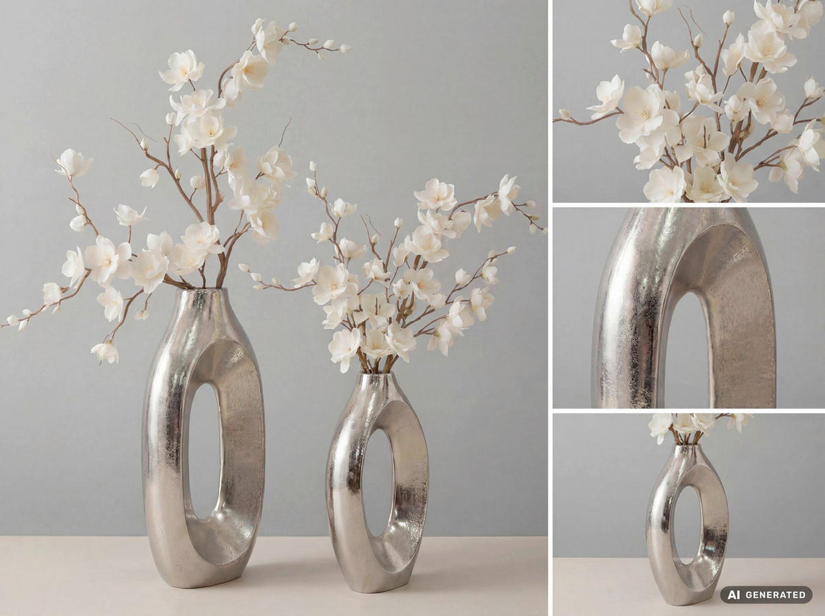 DEKOVASE  - Silberfarben, Design, Metall (20,5/40/7,5cm) - Livetastic
