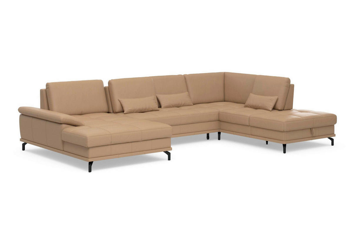 SEDACÍ SOUPRAVA, kůže, cappuccino - černá/cappuccino, Basics, kov/textil (176/363/223cm) - Sit & More