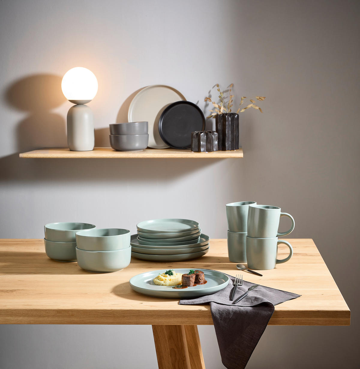 SERVICIU DE MASĂ COMPLET 16 piese  - verde, Trend, ceramică - Novel