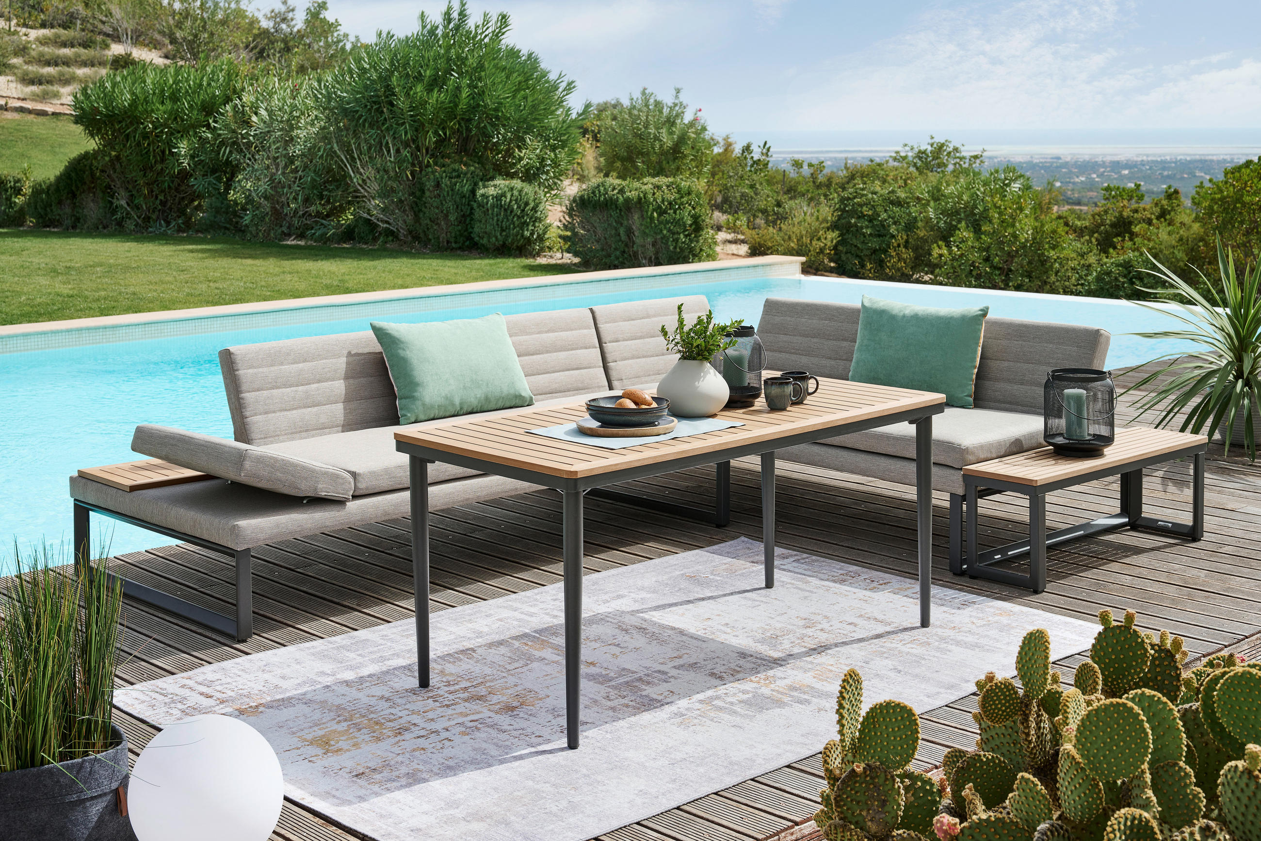 GARTENTISCH 140/69/66 cm Metall, Kunststoff Naturfarben, Schwarz rechteckig  - Schwarz/Naturfarben, Modern, Kunststoff/Metall (140/69/66cm) - Amatio