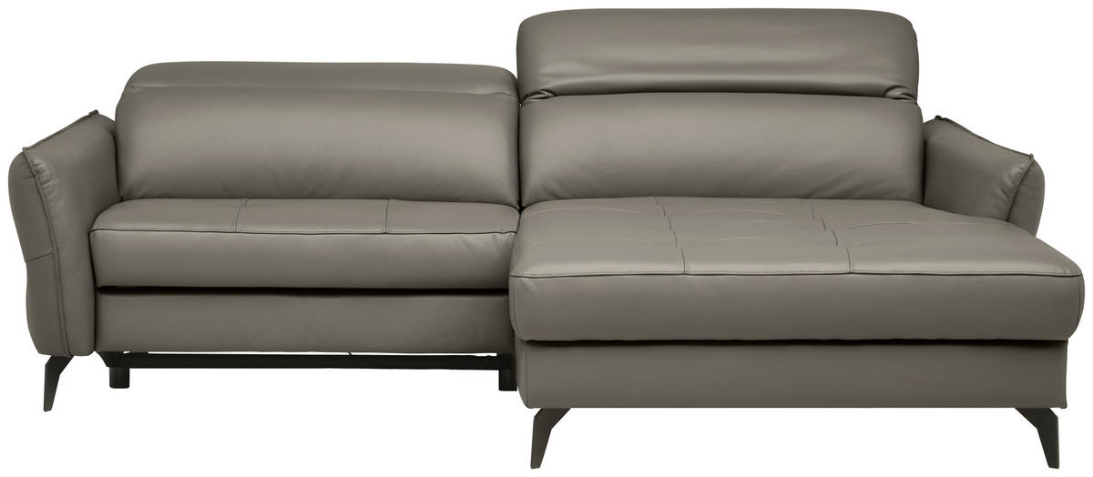 ECKSOFA inkl. Funktionen Grau Echtleder  - Schwarz/Grau, Design, Leder/Metall (246/175cm) - Celina Home