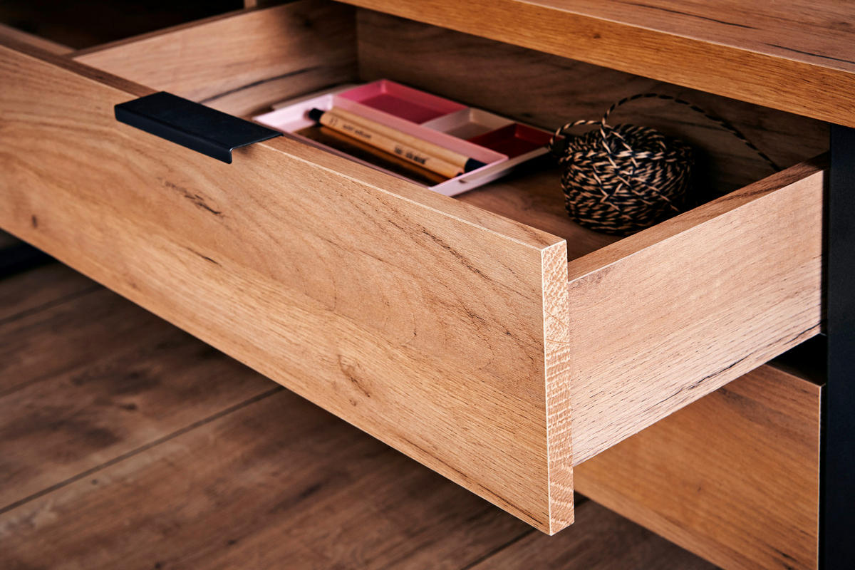 ECKSCHREIBTISCH 147/76/120 cm  in Eichefarben  - Eichefarben/Anthrazit, MODERN, Holzwerkstoff/Metall (147/76/120cm) - Novel