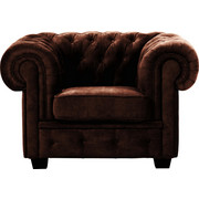 Chesterfield Sessel Lederlook Braun - Wengefarben/Braun, LIFESTYLE, Holz/Textil (115/74/100cm) - Carryhome