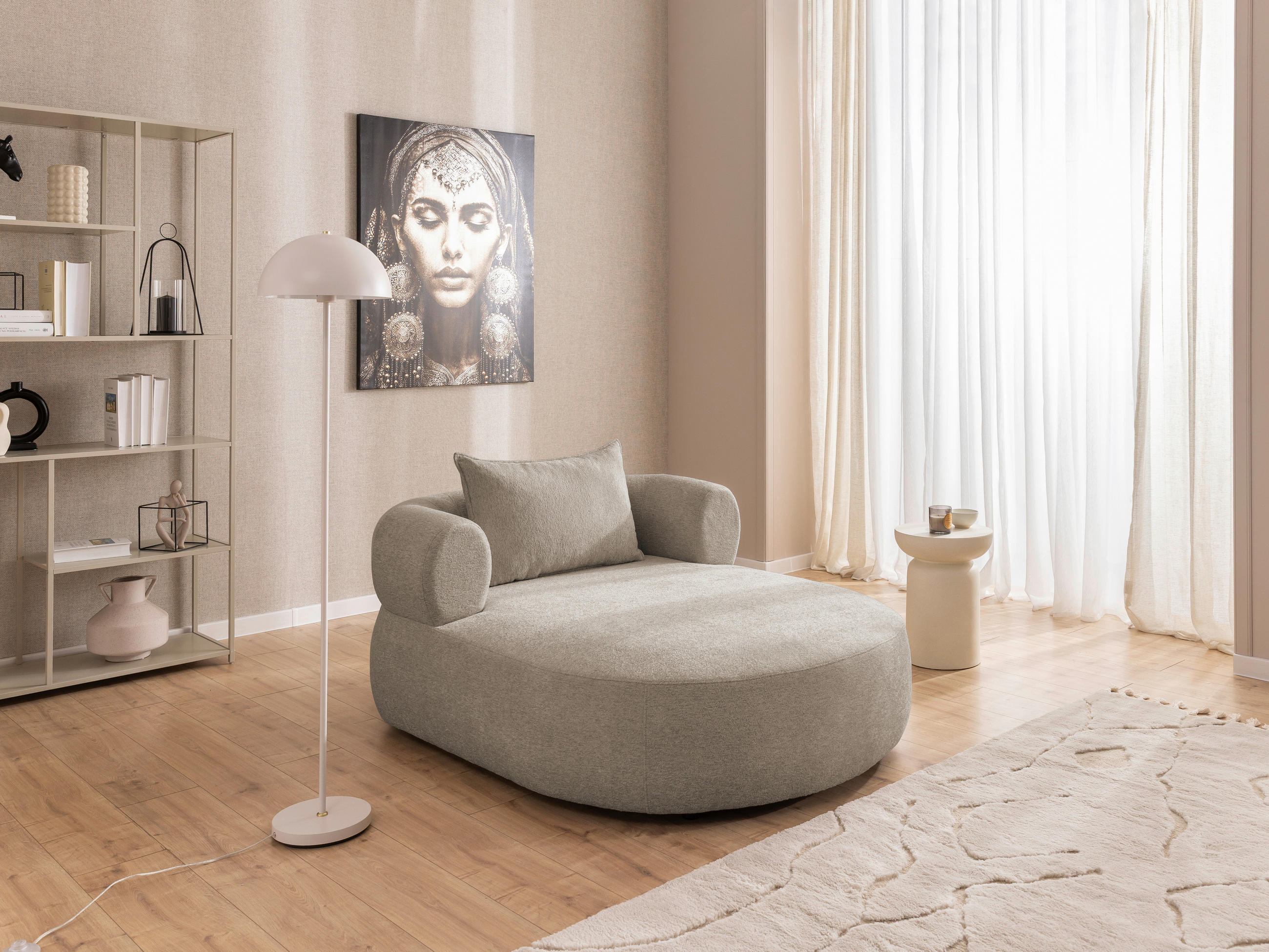 XXL-SESSEL Chenille Hellbraun    - Hellbraun/Schwarz, Design, Kunststoff/Textil (122/76/156cm) - Livetastic