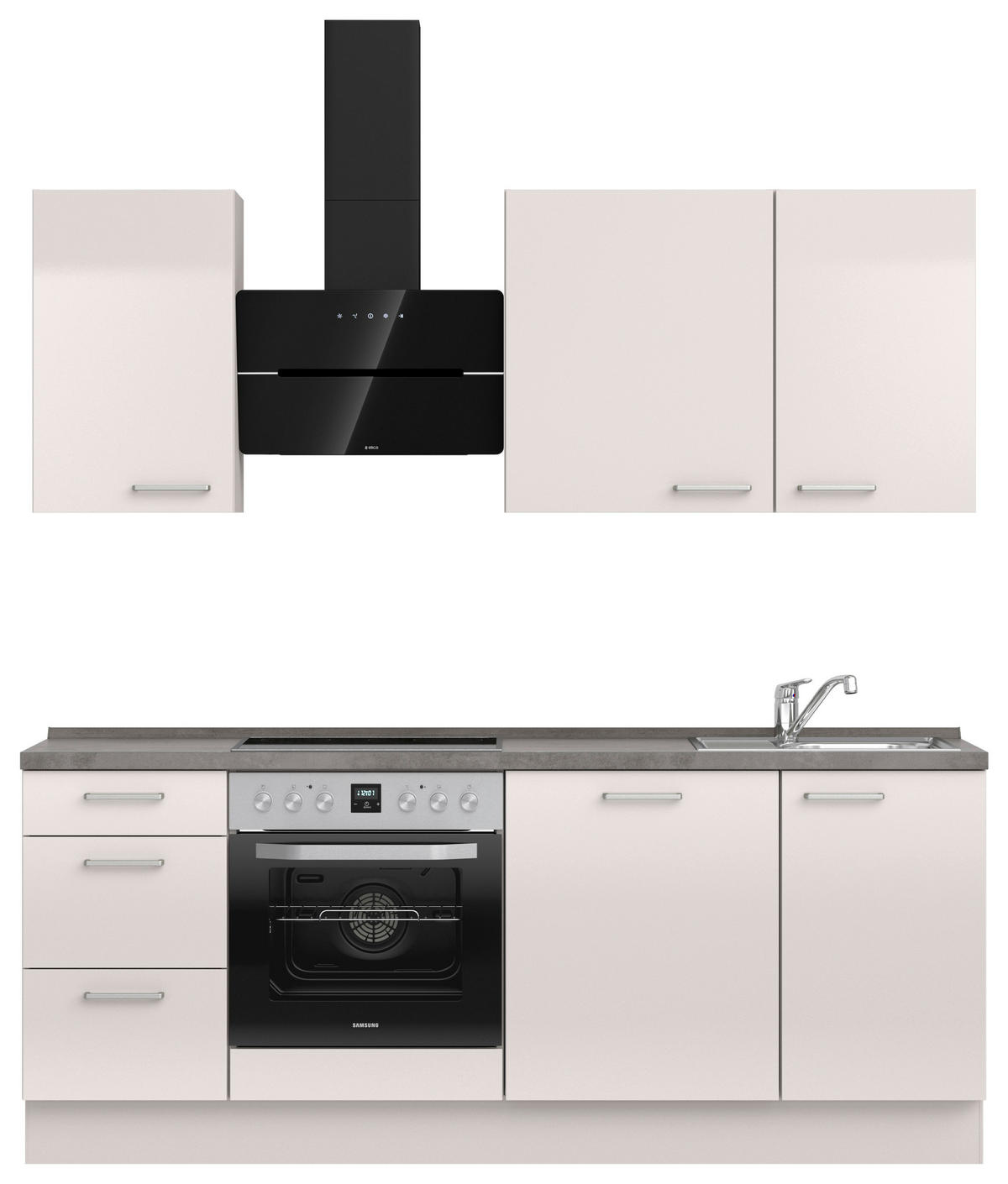 KÜCHENBLOCK Flash 210 cm  in Schieferfarben, Hellgrau  - Schieferfarben/Edelstahlfarben, MODERN, Holzwerkstoff/Metall (210cm) - Nobilia