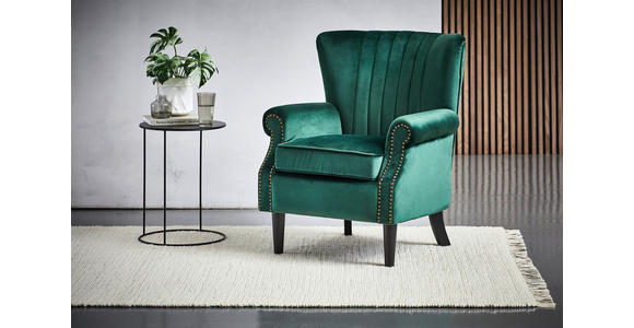 SESSEL Samt Schwarz, Dunkelgrün - Dunkelgrün/Schwarz, Trend, Holz/Textil (75/92/76cm) - Xora
