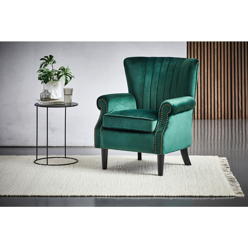 Thumbnail - Xora Sessel, Schwarz, Dunkelgrün, Holz, Textil, Kiefer, Kautschukholz, massiv, Sperrholz, 75x92x76 cm, Wohnzimmer, Sesse...