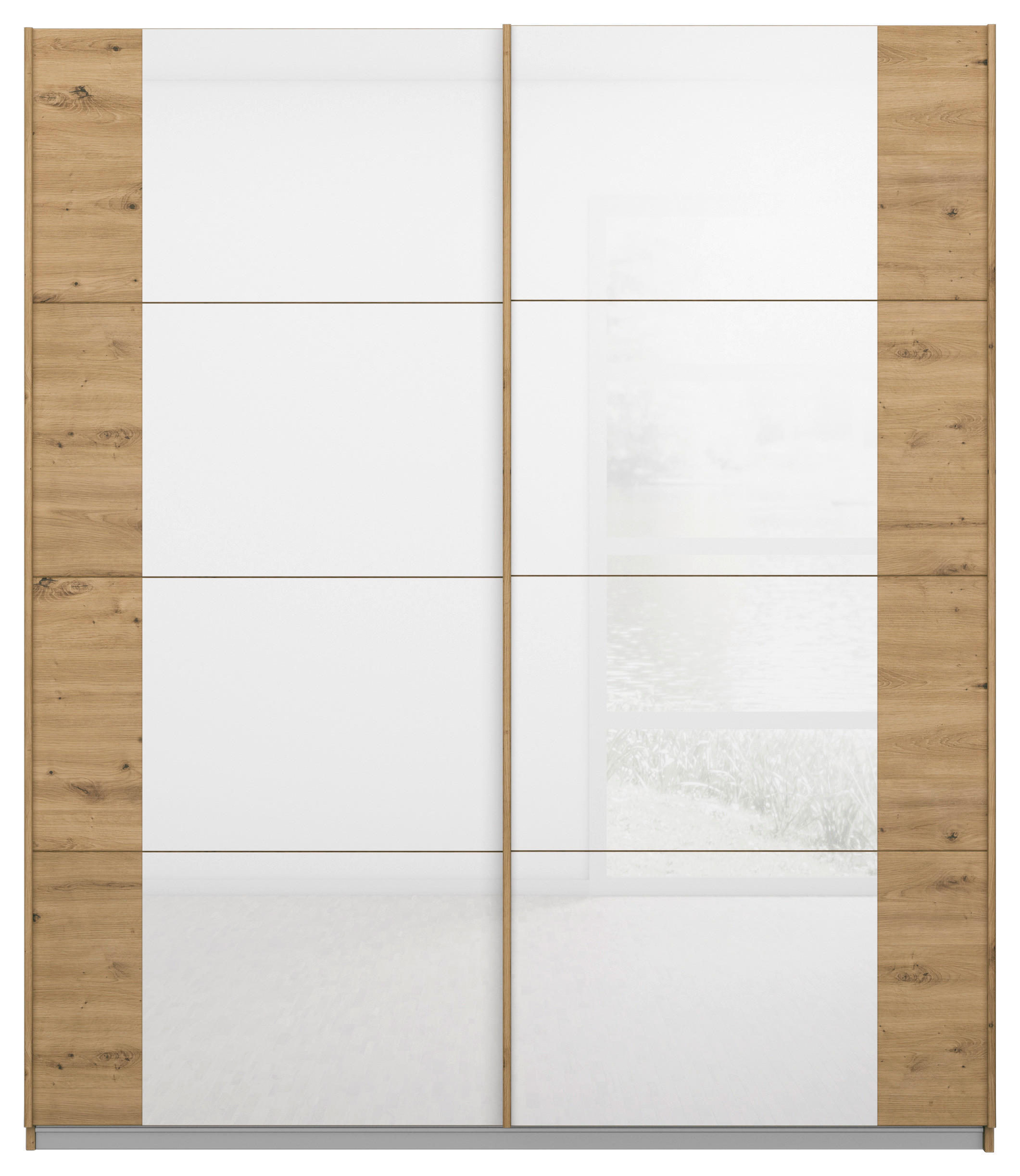SCHWEBETÜRENSCHRANK 181/210/62 cm 2-türig Weiß, Eiche Artisan  - Weiß/Eiche Artisan, MODERN, Glas/Holzwerkstoff (181/210/62cm) - Rauch Möbel