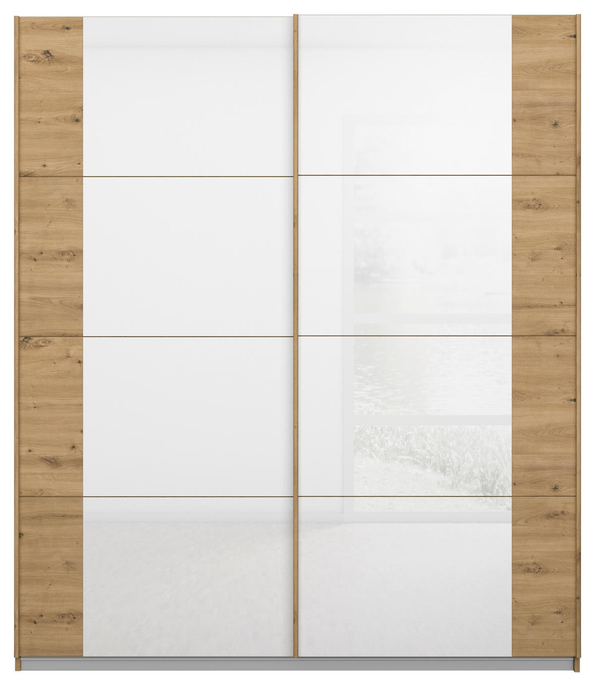 SKRIŇA S POS. DVER. – HOR.VED, biela, dub artisan, 181/210/62 cm - biela/dub artisan, Modern, kov/kompozitné drevo (181/210/62cm) - Rauch Möbel