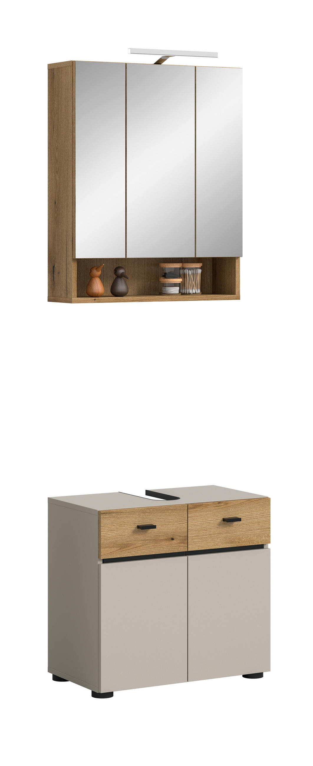 BADEZIMMER 2-teilig  in 60 cm  - Kaschmir/Eichefarben, Trend, Glas/Holzwerkstoff (60cm) - MID.YOU