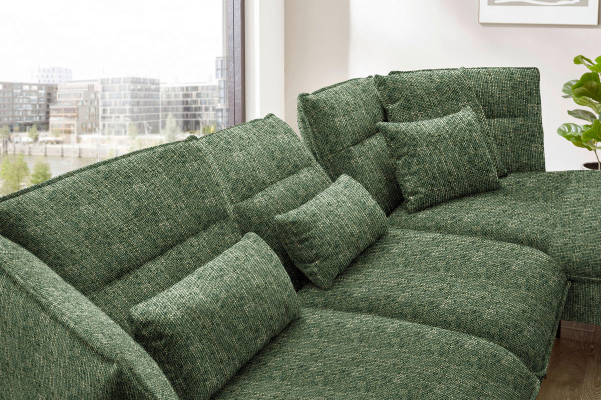 ECKSOFA in Flachgewebe Olivgrün  - Schwarz/Olivgrün, Design, Textil/Metall (339/153cm) - Moderano