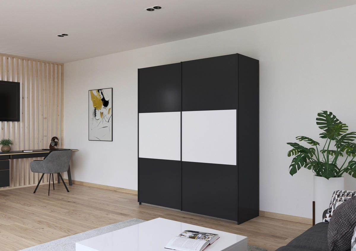 SCHWEBETÜRENSCHRANK in Grau, Weiss, Alufarben  - Weiss/Alufarben, Modern, Holzwerkstoff/Metall (175/210/59cm) - Rauch Möbel