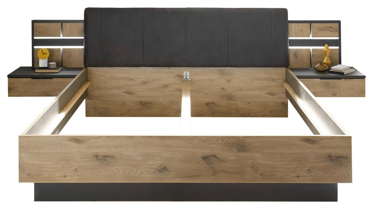 BETTANLAGE 180/200 cm  in Graphitfarben, Eichefarben   - Eichefarben/Graphitfarben, Konventionell, Holzwerkstoff/Textil (180/200cm) - Ti'me