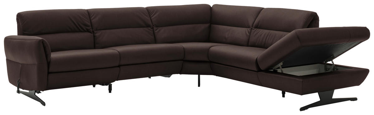 ECKSOFA Dunkelbraun Echtleder  - Dunkelbraun/Schwarz, Design, Leder/Metall (286/258cm) - Schöner Wohnen