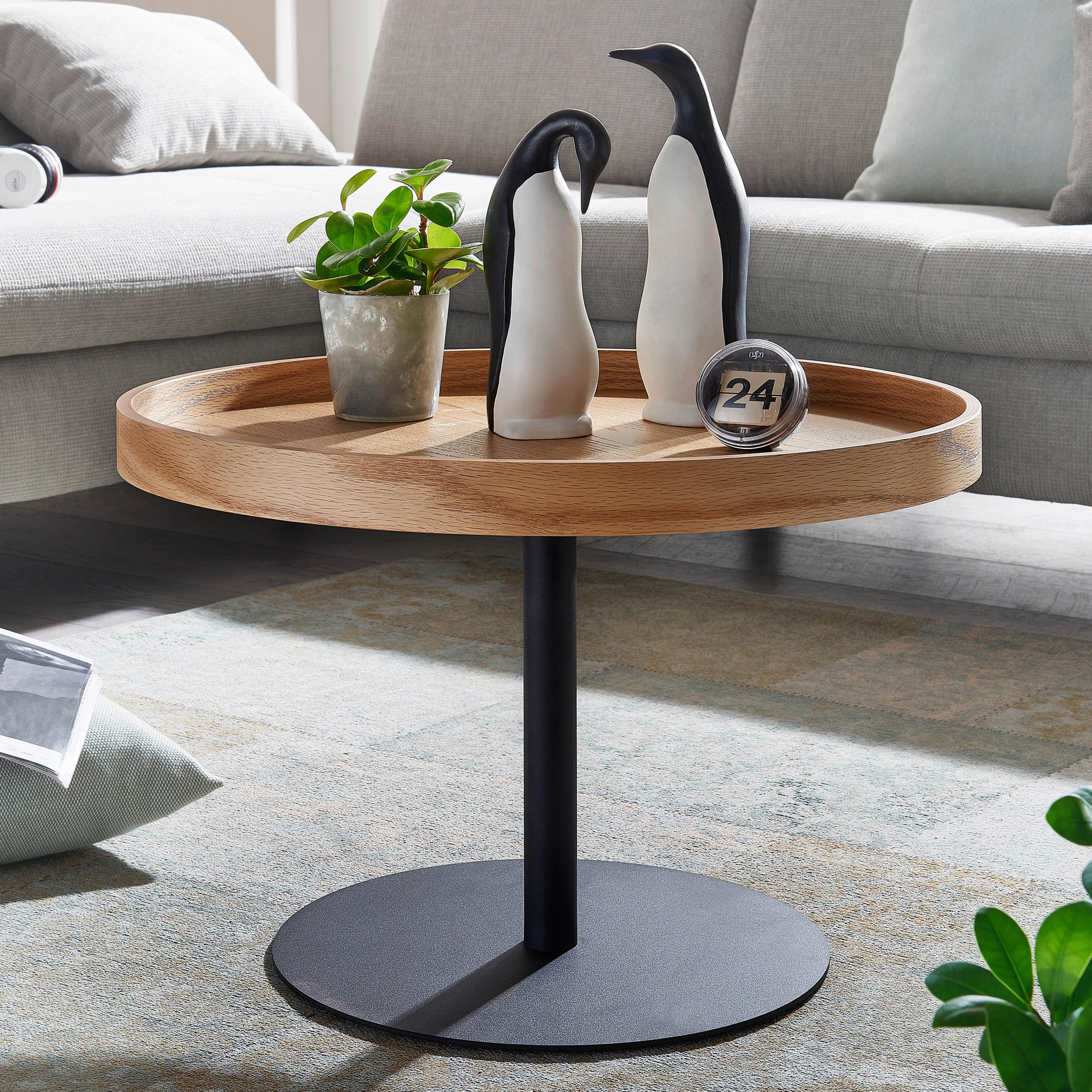 COUCHTISCH rund Braun  - Schwarz/Braun, MODERN, Holzwerkstoff/Metall (61/40cm) - MID.YOU