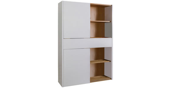 AKTENREGAL Eiche Artisan, Weiß Hochglanz - Weiß Hochglanz/Eiche Artisan, Design, Holzwerkstoff (120/195/35,6cm) - Carryhome