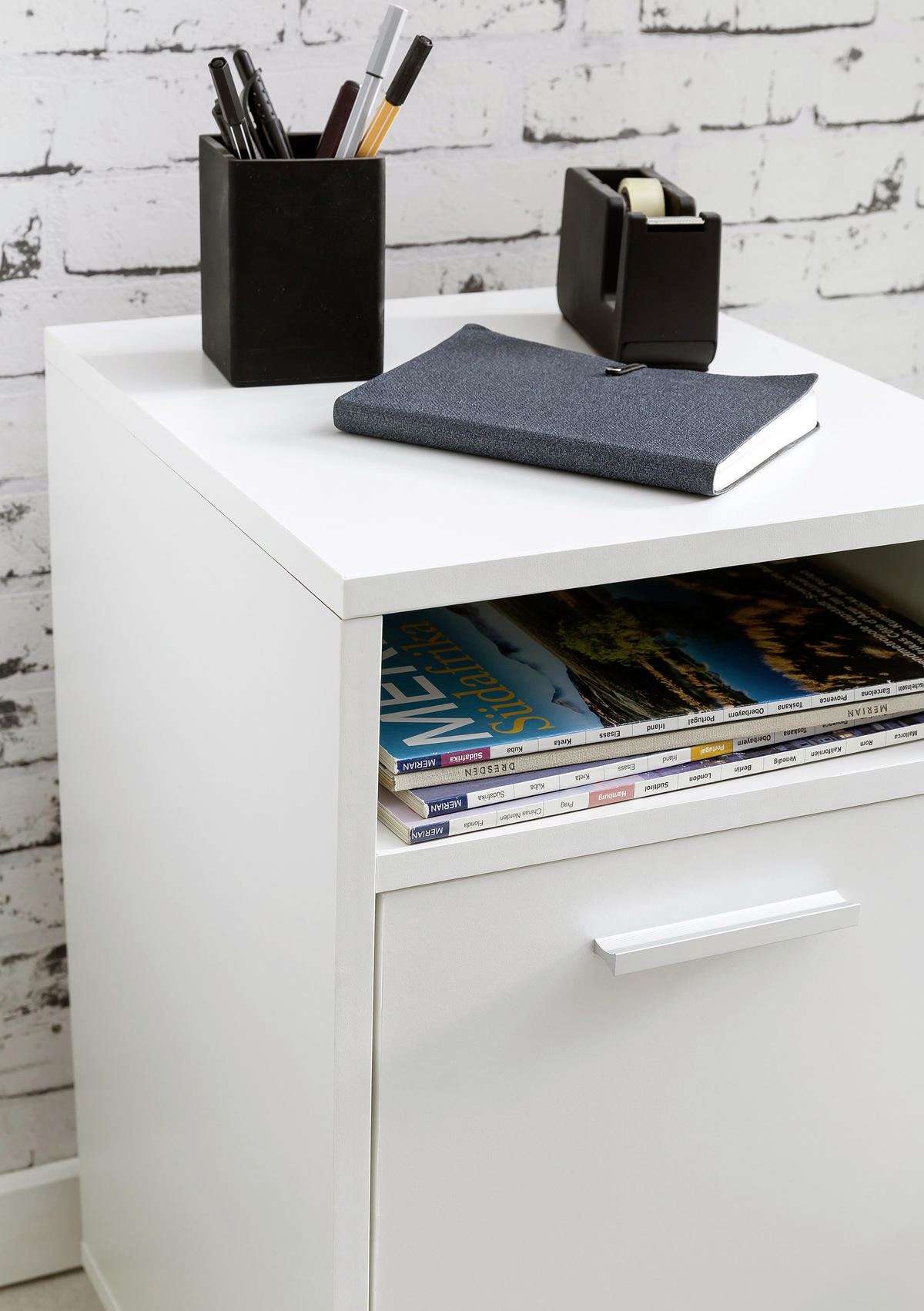 ROLLCONTAINER 33/60/38 cm  - Weiss/Silberfarben, Konventionell, Holzwerkstoff/Kunststoff (33/60/38cm) - MID.YOU