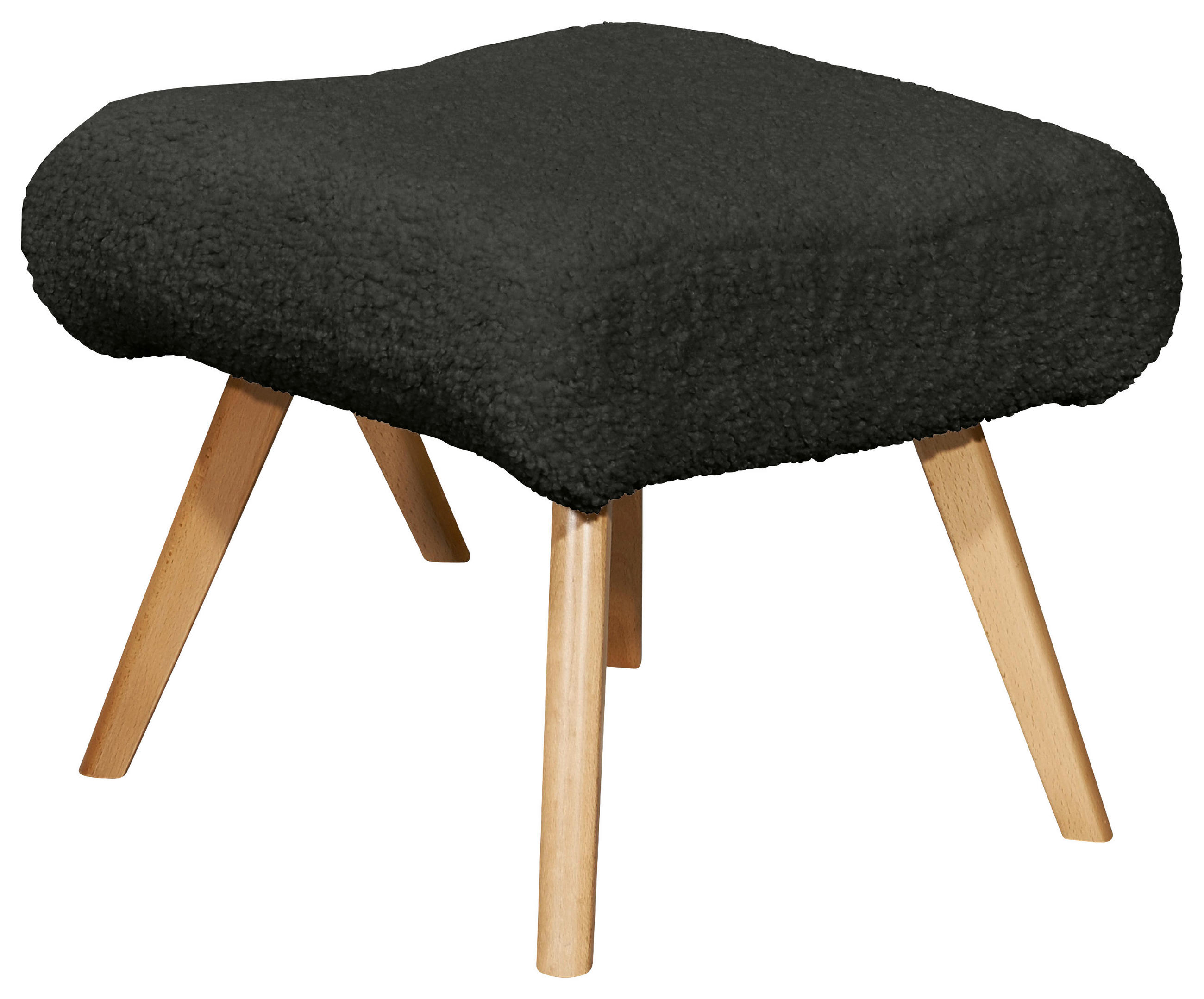 HOCKER Teddystoff Anthrazit  - Anthrazit/Buchefarben, Design, Holz/Textil (52/46/57cm) - MID.YOU
