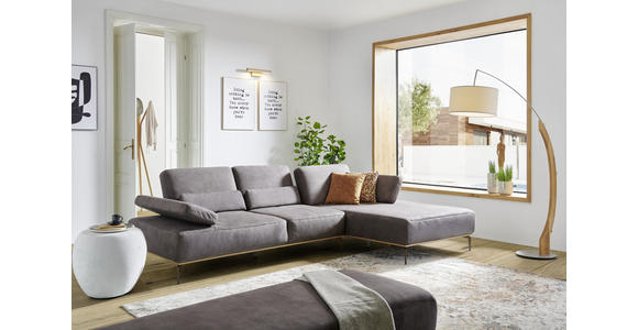 WOHNLANDSCHAFT Braun Flachgewebe - Beige/Braun, Design, Textil/Metall (298/178cm) - Valnatura