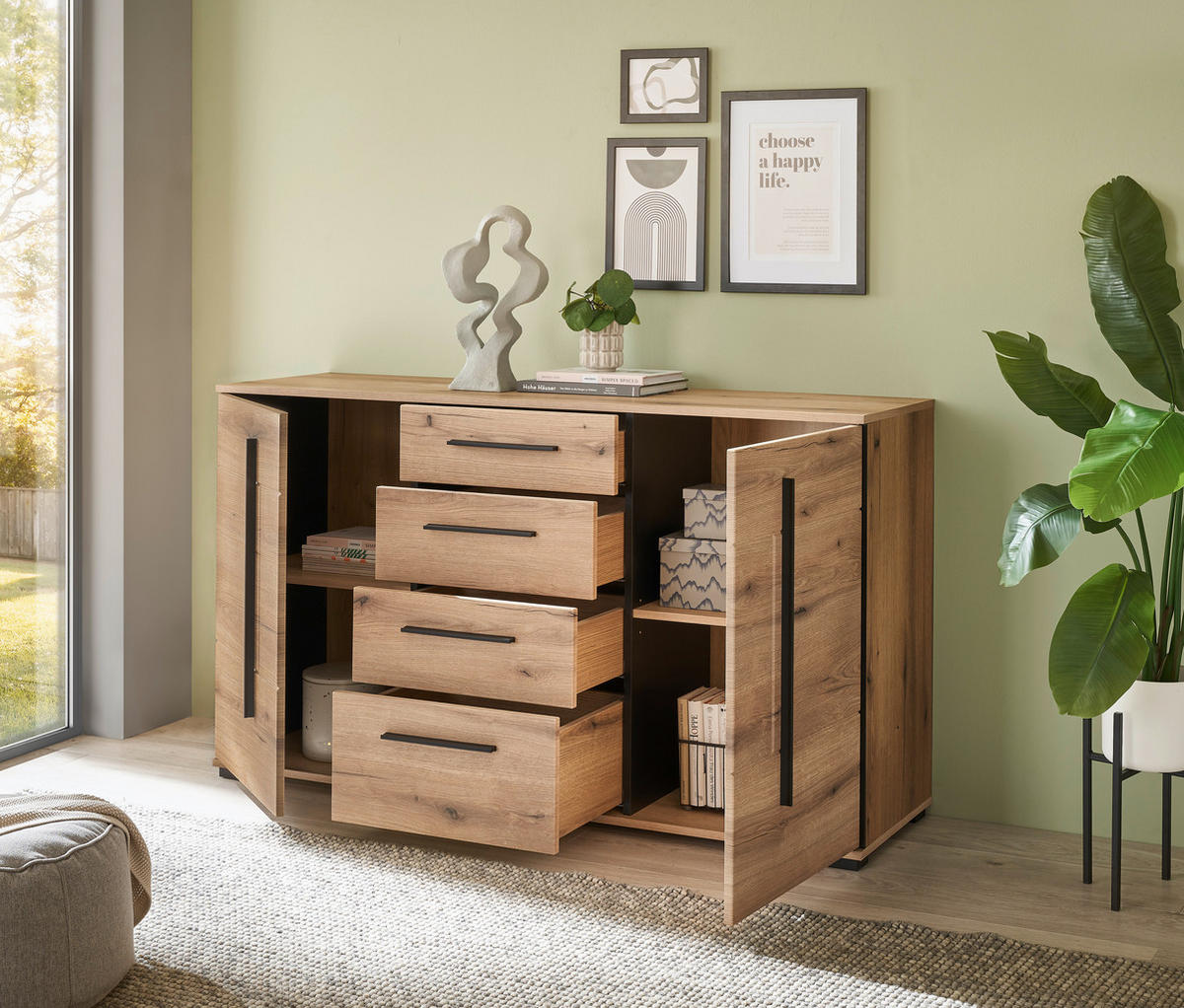 SIDEBOARD  150/86/42 cm 4 Schublade(n)  - Eichefarben/Schwarz, Design, Holzwerkstoff/Kunststoff (150/86/42cm) - Livetastic