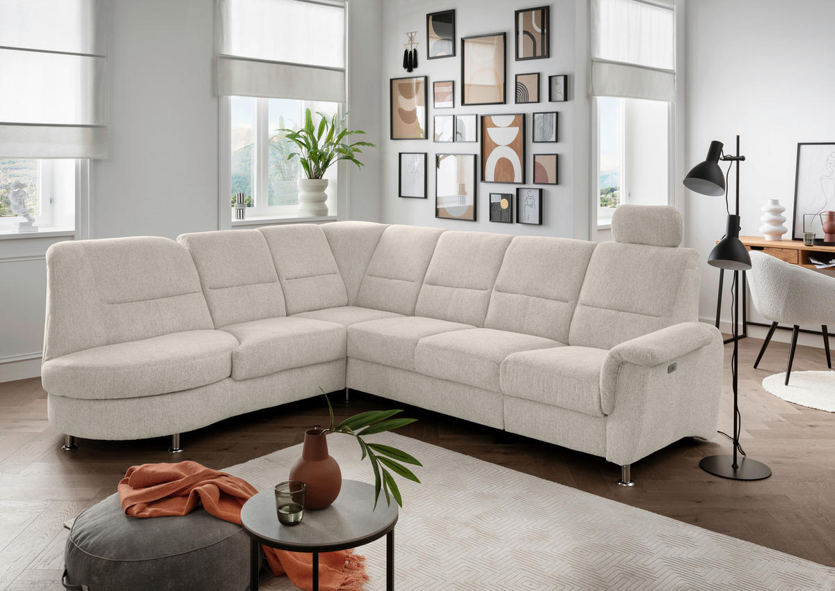 ECKSOFA Beige Chenille  - Chromfarben/Beige, MODERN, Textil/Metall (236/275cm) - Livetastic