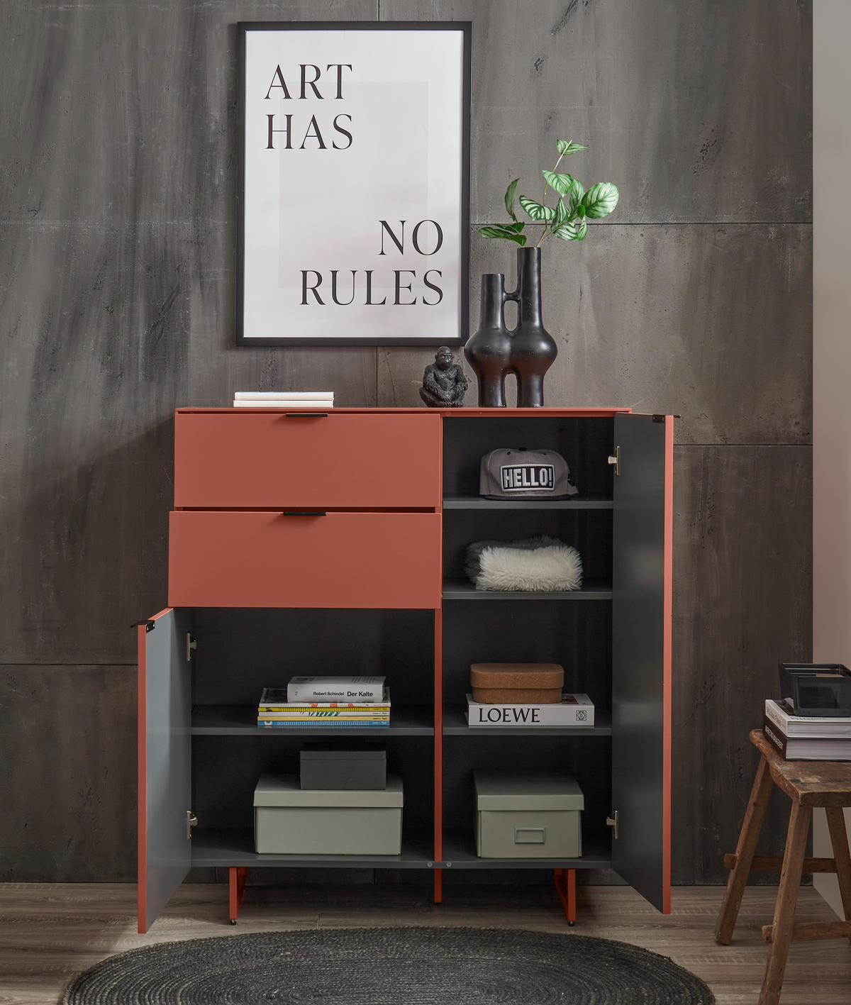 SCHUHSCHRANK  in 96/109/38 cm  - Rot/Schwarz, Design, Holzwerkstoff/Metall (96/109/38cm) - Voleo