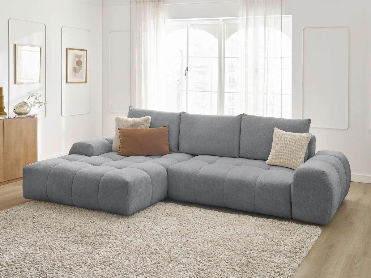 ECKSCHLAFSOFA EVEREST  mit Rücken echt, Armteil links, Armteil rechts Flachgewebe Dunkelgrau  - Dunkelgrau/Schwarz, MODERN, Kunststoff/Textil (180/318cm) - Livetastic
