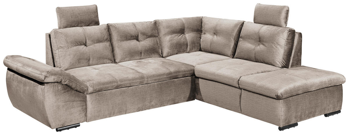 ECKSOFA in Mikrovelours Creme  - Creme/Schwarz, Konventionell, Kunststoff/Textil (265/217cm) - Carryhome