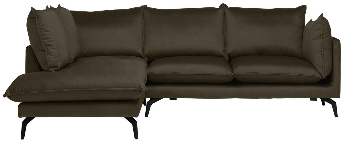 ECKSOFA in Samt Braun  200/241 cm  - Schwarz/Braun, Design, Textil/Metall (200/241cm) - Carryhome