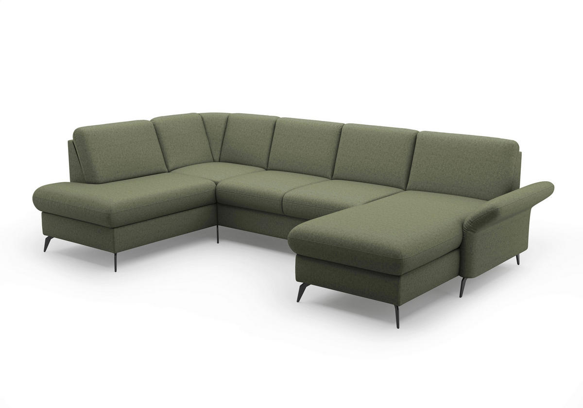 WOHNLANDSCHAFT in Flachgewebe Olivgrün  - Schwarz/Olivgrün, Konventionell, Textil/Metall (195/314/164cm) - Sit & More