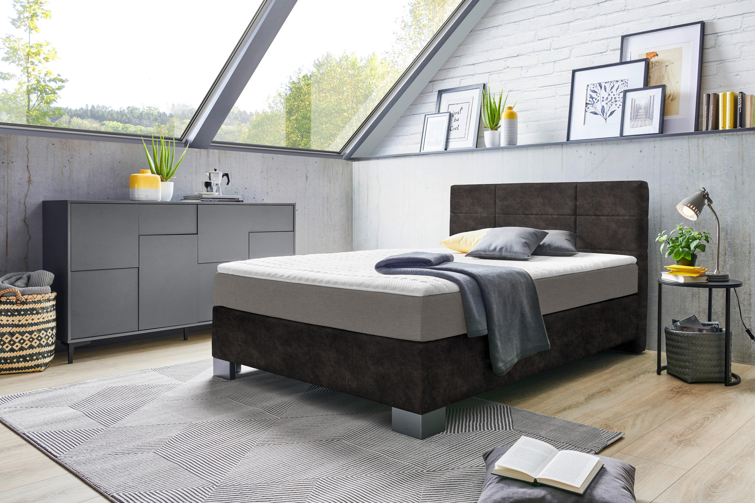 BOXSPRINGBETT 120/200 cm  in Graubraun  - Graubraun/Graphitfarben, Design, Holz/Textil (120/200cm) - Hom`in